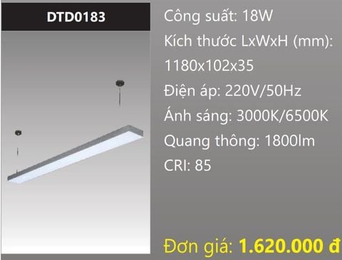  ĐÈN LED TREO THẢ VĂN PHÒNG - PHÒNG HỌP DUHAL 18W DTD0183 