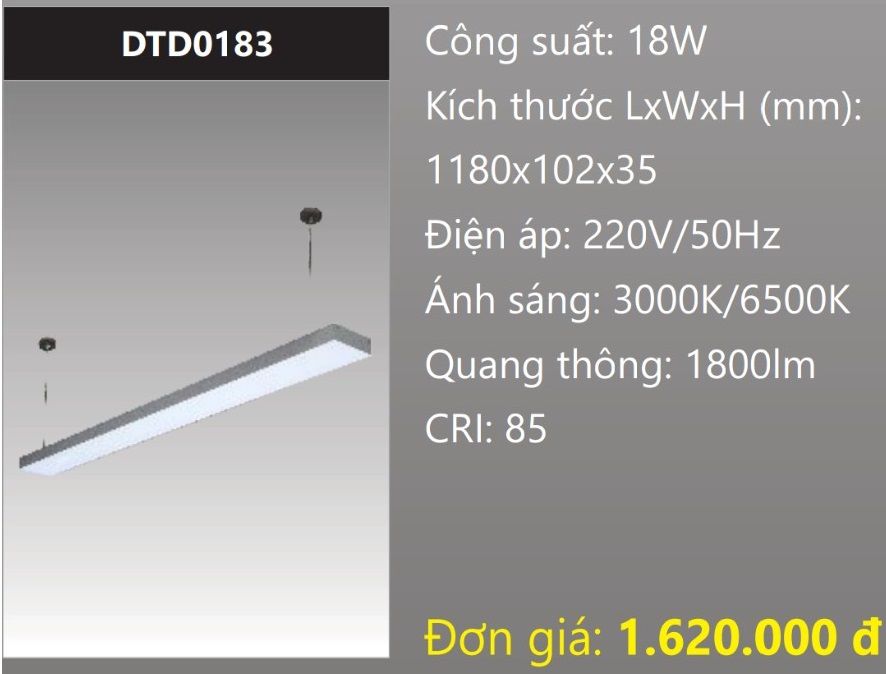 ĐÈN LED TREO THẢ VĂN PHÒNG - PHÒNG HỌP DUHAL 18W DTD0183