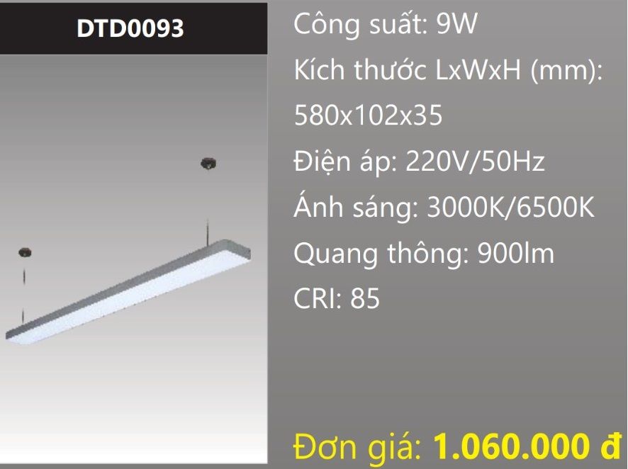 ĐÈN LED TREO THẢ VĂN PHÒNG - PHÒNG HỌP DUHAL 9W DTD0093