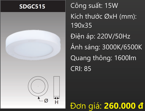  ĐÈN LED ỐP TRẦN DUHAL 15W SDGC515 