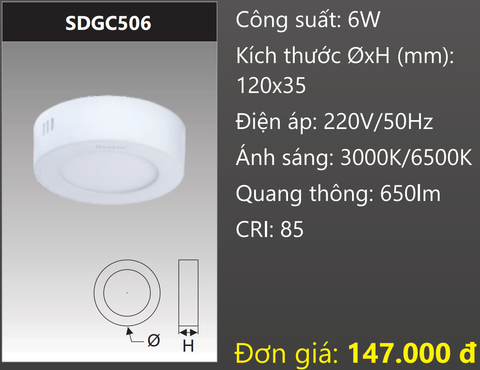  ĐÈN LED TRÒN GẮN NỔI 6W DUHAL SDGC506 