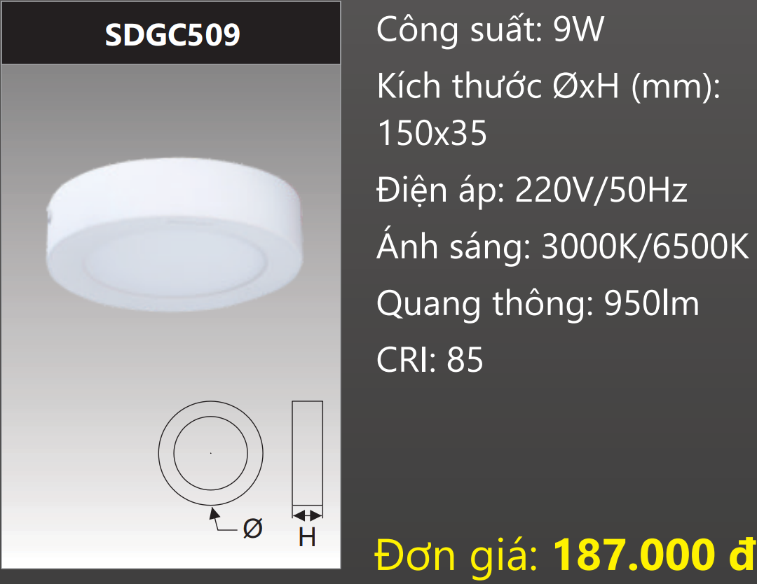 ĐÈN LED TRÒN GẮN NỔI 9W DUHAL SDGC509