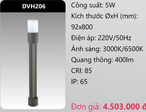  ĐÈN LED TRỤ SÂN VƯỜN 5W DUHAL DVH206 