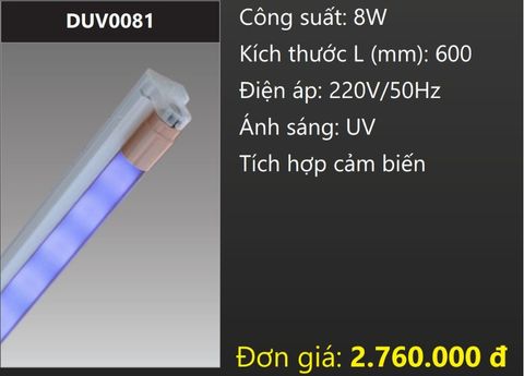  ĐÈN LED TUÝP TIA UV DIỆT KHUẨN 0.6M (6 TẤC) 8W DUHAL DUV0081 