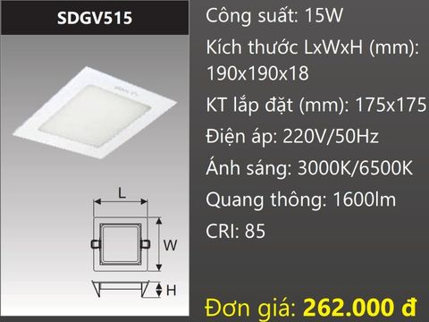  ĐÈN LED ÂM TRẦN DUHAL 15W SDGV515 