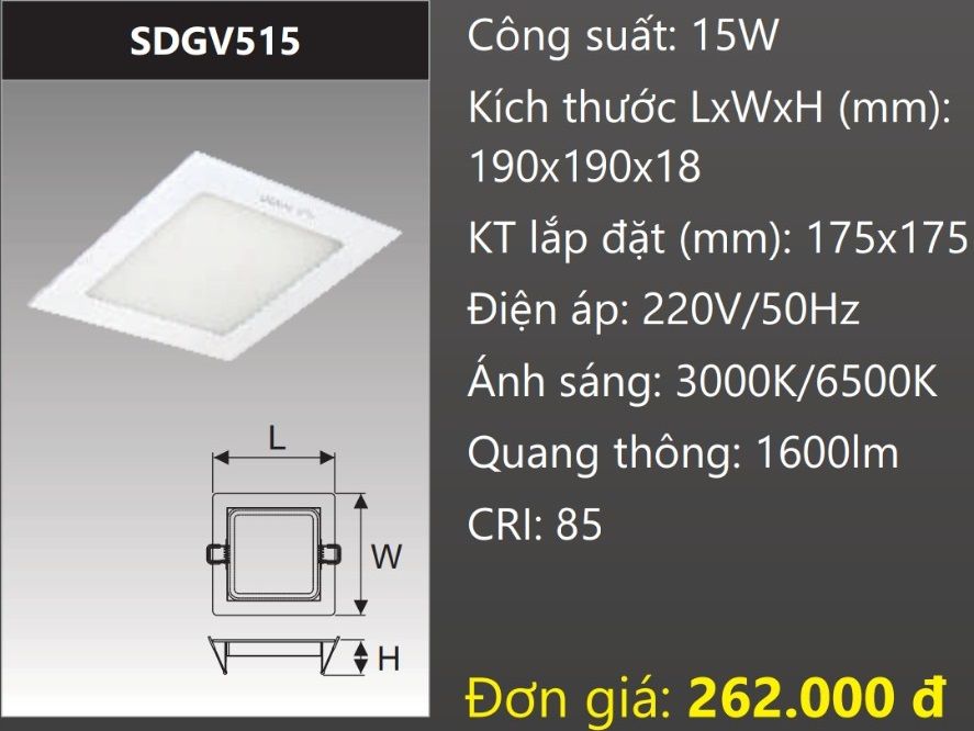 ĐÈN LED ÂM TRẦN DUHAL 15W SDGV515