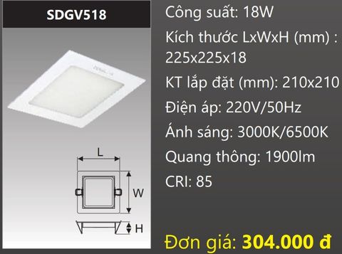  ĐÈN LED ÂM TRẦN DUHAL 18W SDGV518 