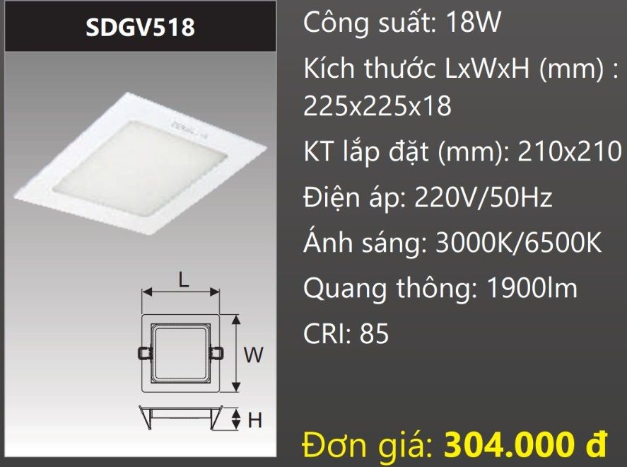 ĐÈN LED ÂM TRẦN DUHAL 18W SDGV518