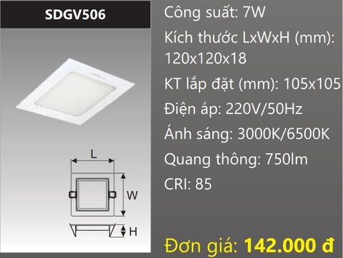  ĐÈN LED ÂM TRẦN DUHAL 6W SDGV506 