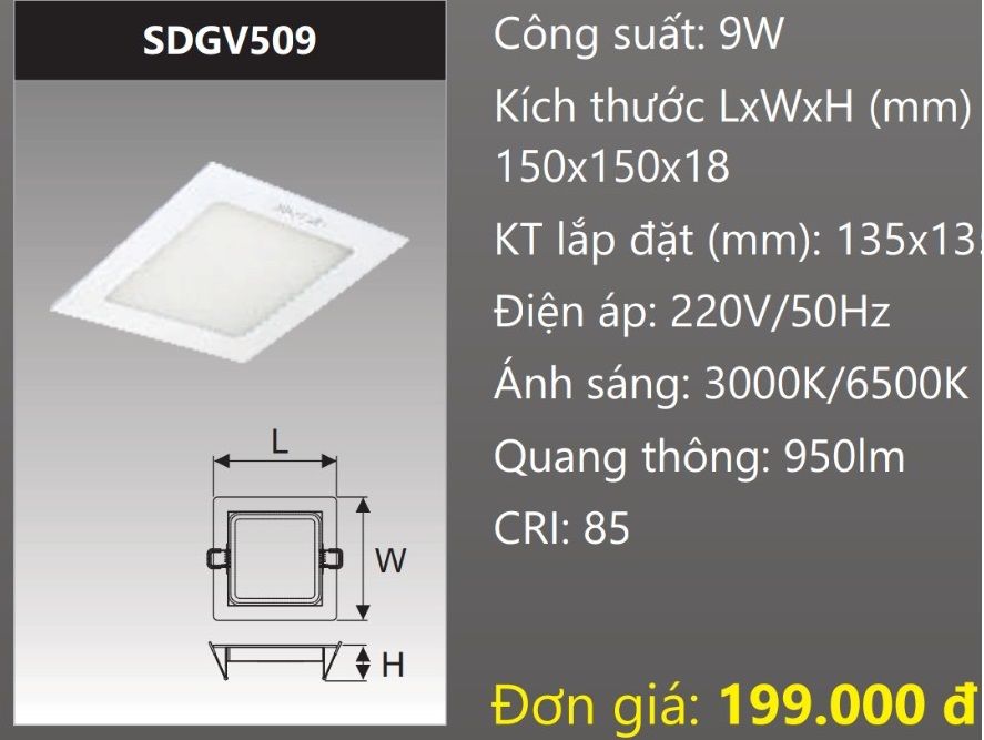 ĐÈN LED ÂM TRẦN DUHAL 9W SDGV509