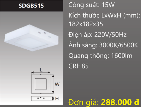  ĐÈN LED ỐP TRẦN DUHAL 15W SDGB515 