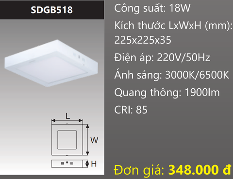  ĐÈN LED ỐP TRẦN DUHAL 18W SDGB518 