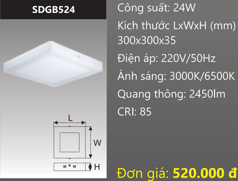  ĐÈN LED ỐP TRẦN DUHAL 24W SDGB524 