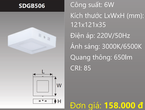  ĐÈN LED ỐP TRẦN DUHAL 6W SDGB506 