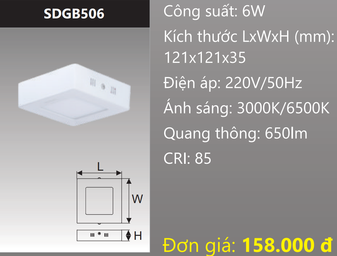 ĐÈN LED ỐP TRẦN DUHAL 6W SDGB506