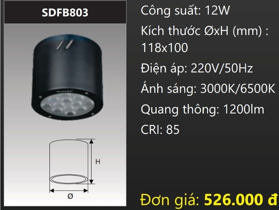 ĐÈN LON GẮN NỔI LED 12W DUHAL SDFB803