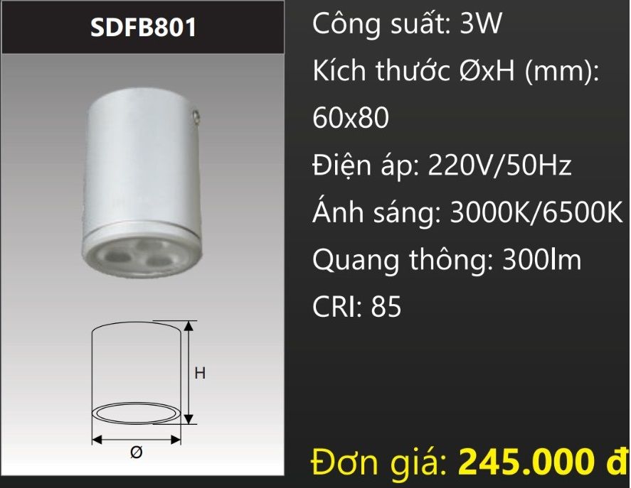 ĐÈN LON GẮN NỔI LED 3W DUHAL SDFB801