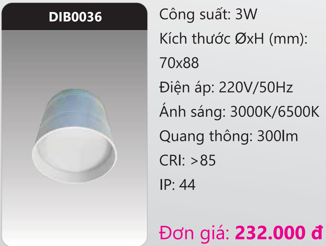 ĐÈN LON GẮN NỔI LED TÁN QUANG 3W DUHAL DIB0036