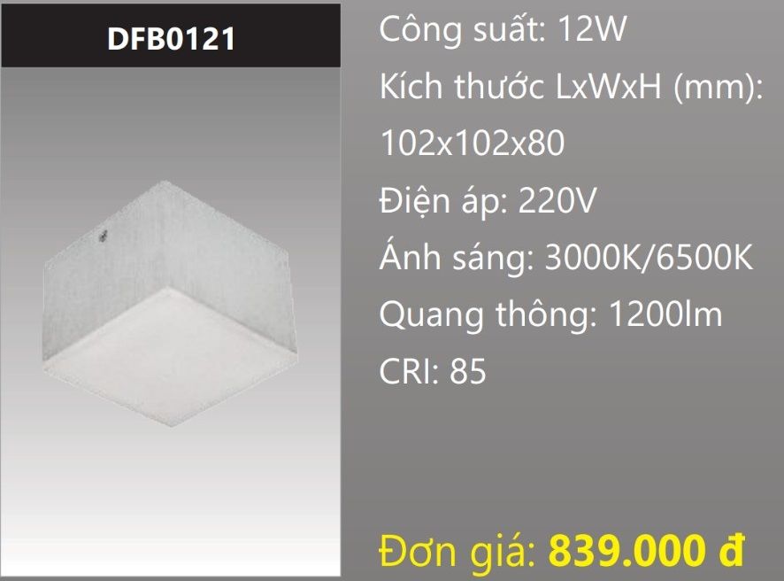 ĐÈN LON GẮN NỔI VUÔNG LED TÁN QUANG 12W DUHAL DFB0121