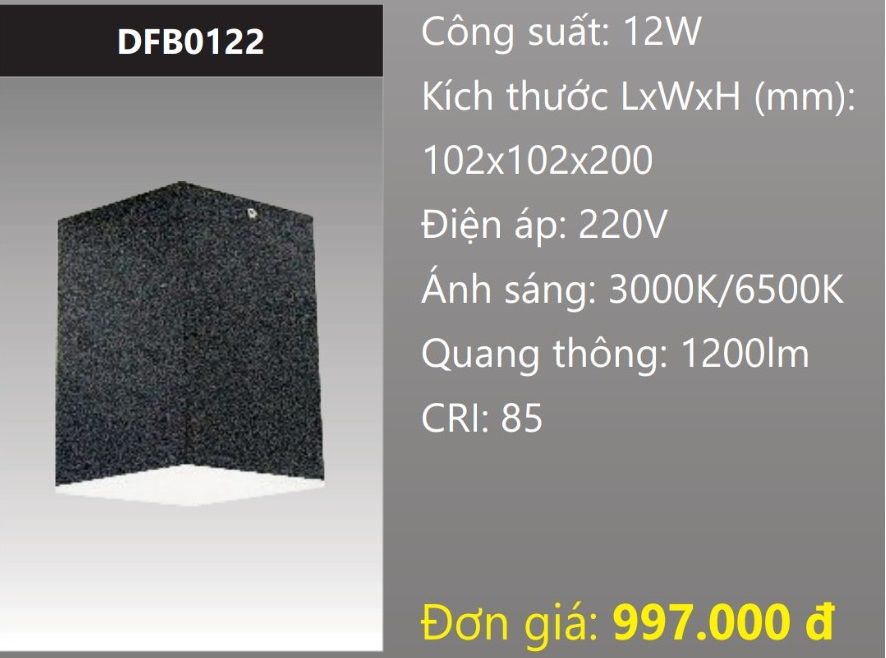 ĐÈN LON GẮN NỔI VUÔNG LED TÁN QUANG 12W DUHAL DFB0122