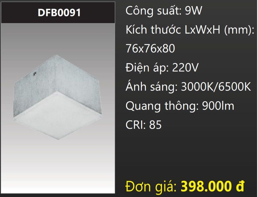 ĐÈN LON GẮN NỔI VUÔNG LED TÁN QUANG 9W DUHAL DFB0091