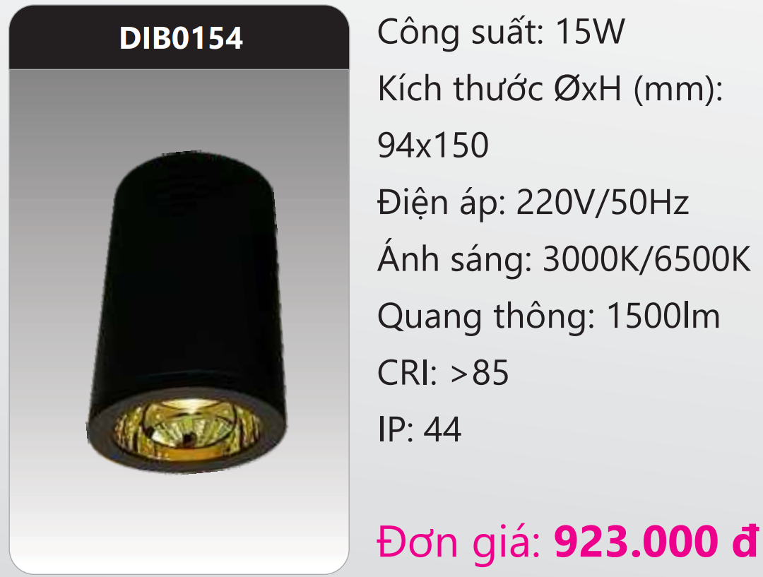 ĐÈN LON LED CHIẾU SÂU GẮN NỔI TRANG TRÍ DUHAL 15W DIB0154