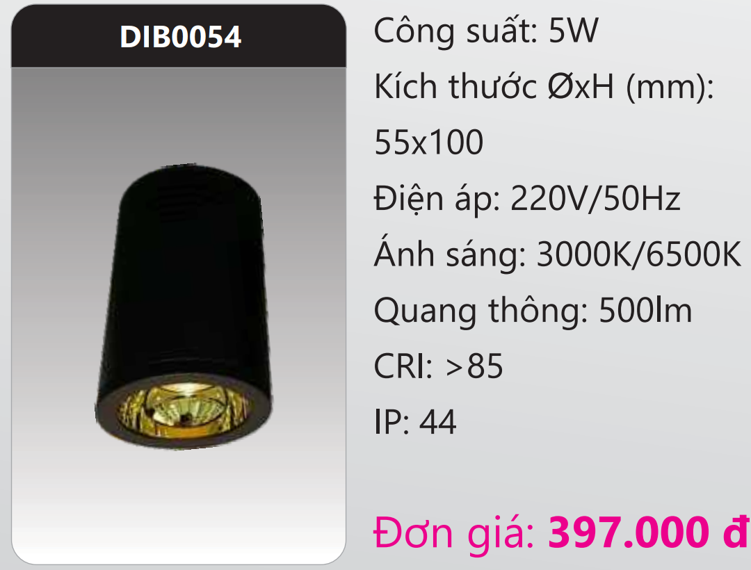 ĐÈN LON LED CHIẾU SÂU GẮN NỔI TRANG TRÍ DUHAL 5W DIB0054