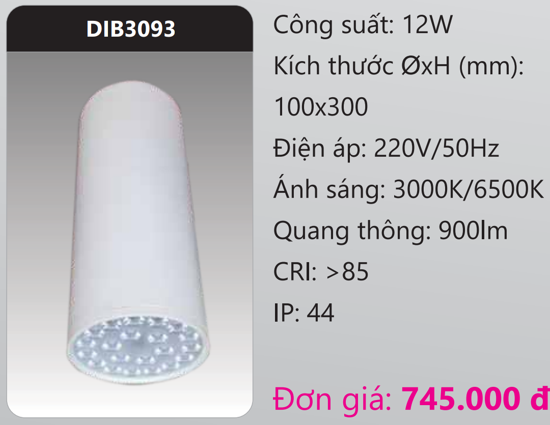 ĐÈN LON LED GẮN NỔI 12W DUHAL DIB3093