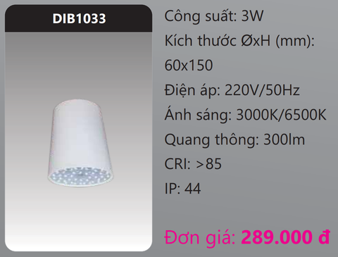  ĐÈN LON LED GẮN NỔI 3W DUHAL DIB1033 