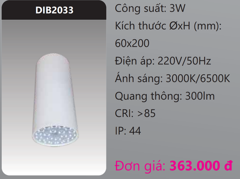  ĐÈN LON LED GẮN NỔI 3W DUHAL DIB2033 