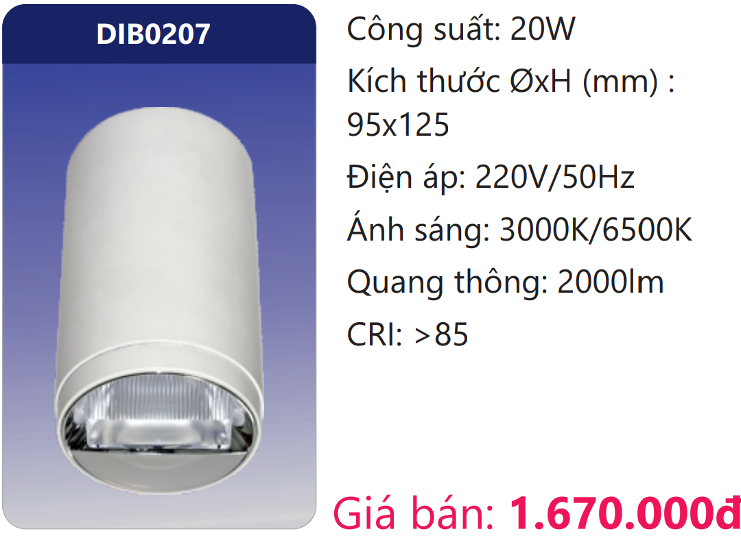 ĐÈN LON LED GẮN NỔI CHIẾU SÂU 20W DUHAL DIB0207
