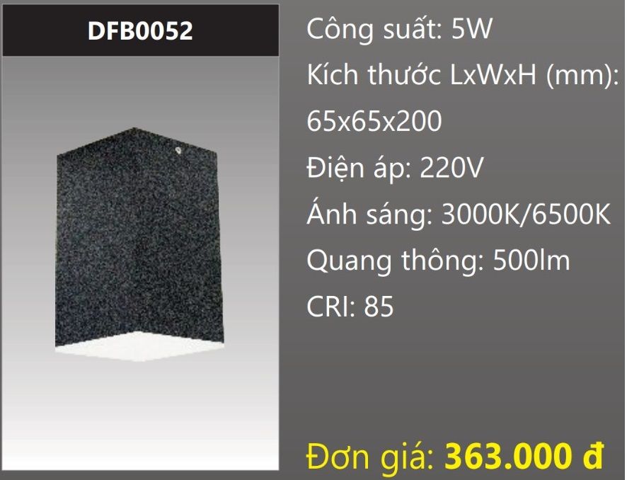 ĐÈN LON LED GẮN NỔI VUÔNG TÁN QUANG 5W DUHAL DFB0052