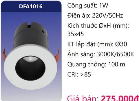  ĐÈN LON MINI ÂM TRẦN CHIẾU ĐIỂM TRANG TRÍ LED 1W DUHAL DFA1016 