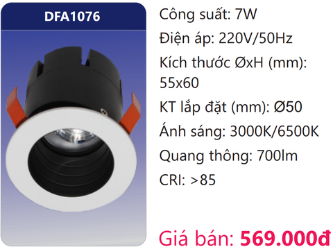  ĐÈN LON MINI ÂM TRẦN CHIẾU ĐIỂM TRANG TRÍ LED 7W DUHAL DFA1076 