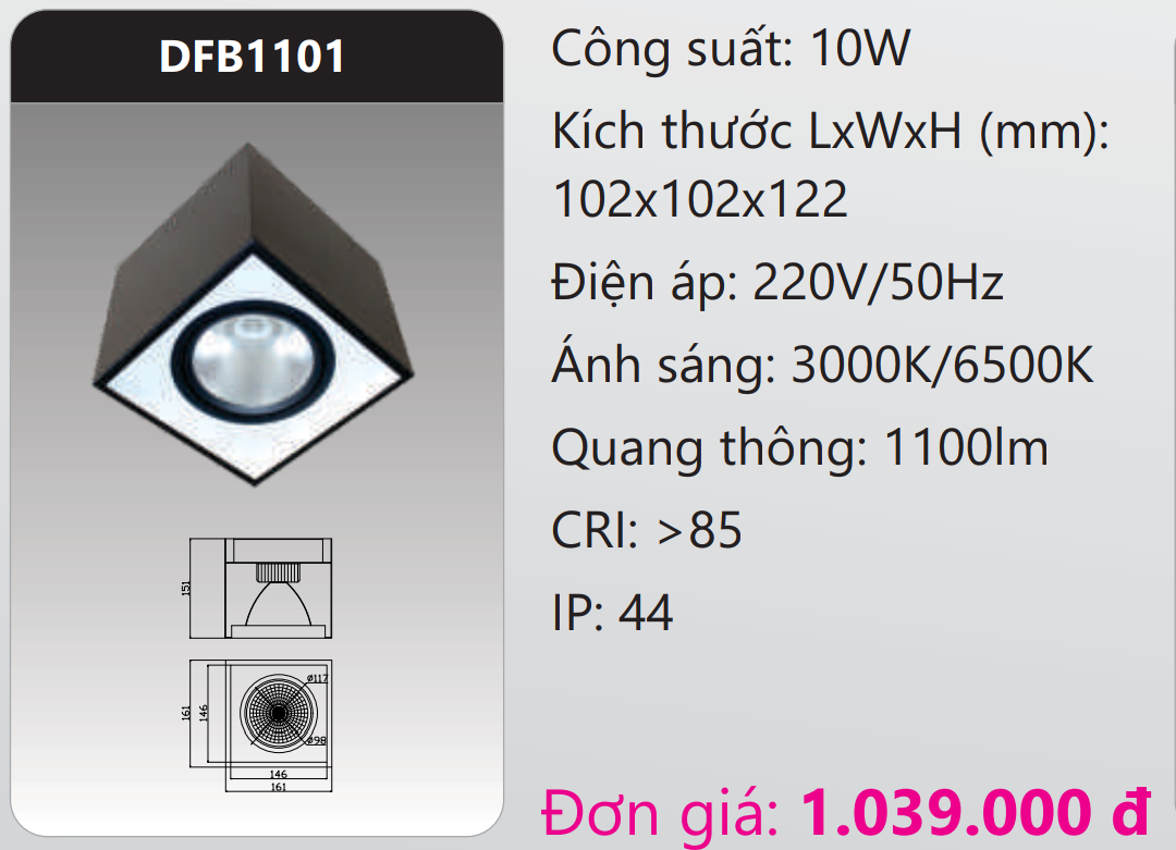 ĐÈN LON NỔI CHIẾU SÂU LED 10W DUHAL DFB1101