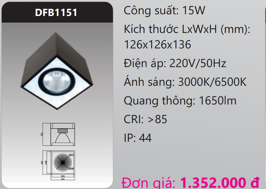 ĐÈN LON NỔI CHIẾU SÂU LED 15W DUHAL DFB1151