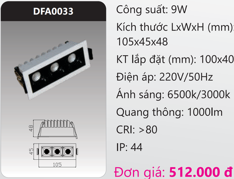  ĐÈN MINI ÂM TRẦN CHIẾU SÂU LED 9W DUHAL DFA0033 