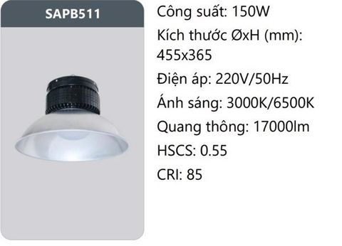  ĐÈN LED NHÀ XƯỞNG DUHAL 150W SAPB511 