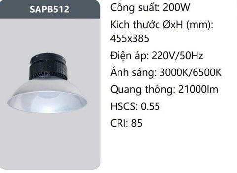  ĐÈN NHÀ XƯỞNG LED 200W DUHAL SAPB512 