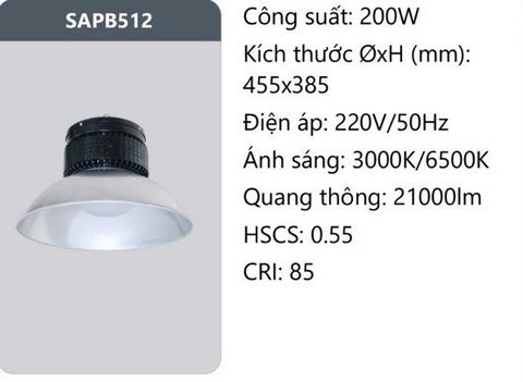  ĐÈN LED NHÀ XƯỞNG DUHAL 200W SAPB512 