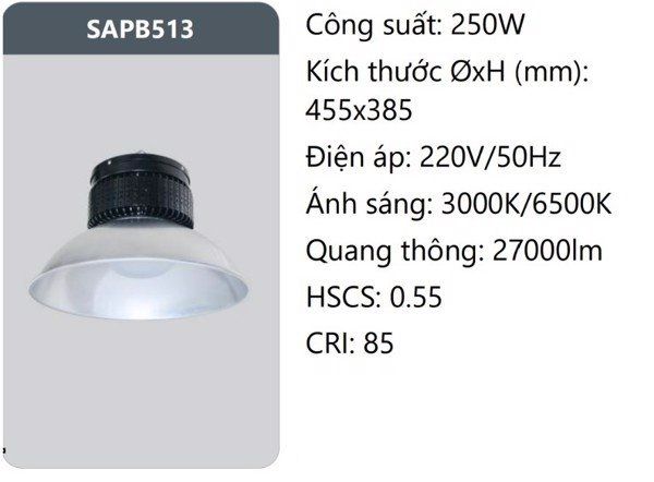 ĐÈN NHÀ XƯỞNG LED 250W DUHAL SAPB513