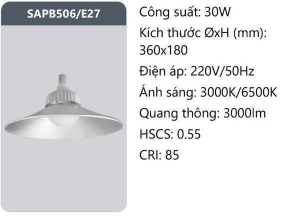 ĐÈN NHÀ XƯỞNG LED 30W ĐUI VẶN E27 DUHAL SAPB506/E27