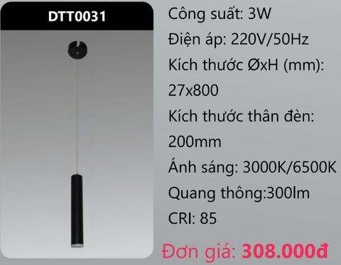  ĐÈN ỐNG TREO THẢ TRANG TRÍ LED 3W DUHAL DTT0031 