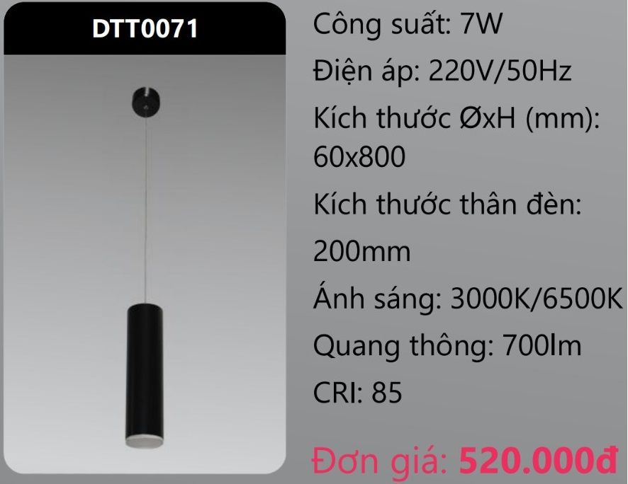 ĐÈN ỐNG TREO THẢ TRANG TRÍ LED 7W DUHAL DTT0071
