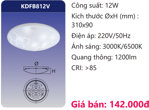  ĐÈN ỐP TRẦN LED 12W DUHAL KDFB812V 