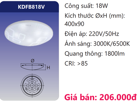  ĐÈN ỐP TRẦN LED 18W DUHAL KDFB818V 