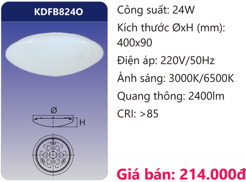  ĐÈN ỐP TRẦN LED 24W DUHAL KDFB824O 