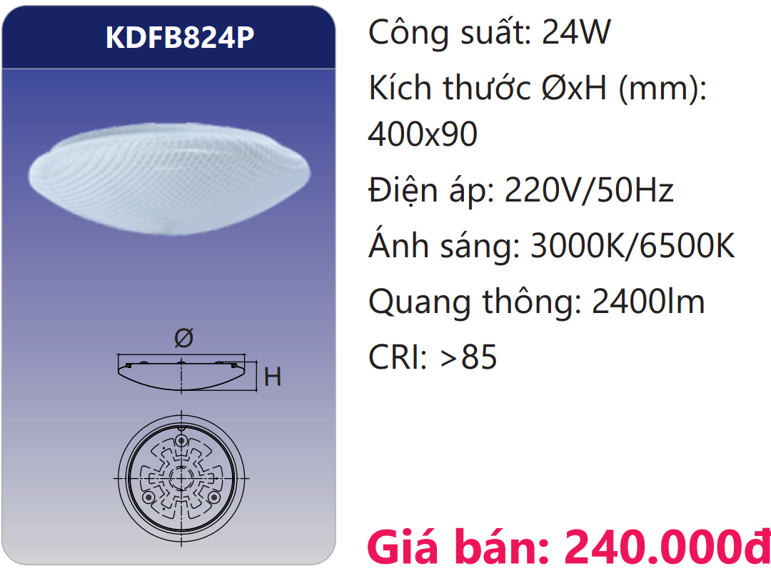 ĐÈN ỐP TRẦN LED 24W DUHAL KDFB824P