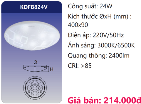  ĐÈN ỐP TRẦN LED 24W DUHAL KDFB824V 