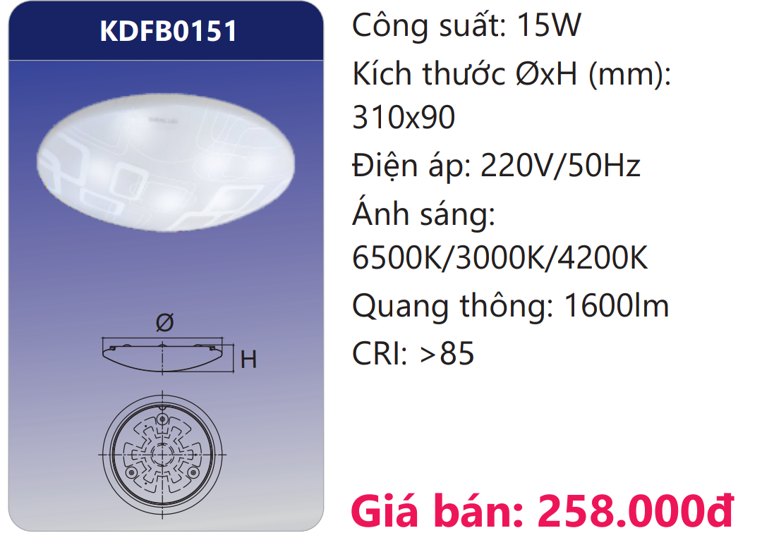 ĐÈN ỐP TRẦN LED ĐỔI 3 MÀU 15W DUHAL KDFB0151